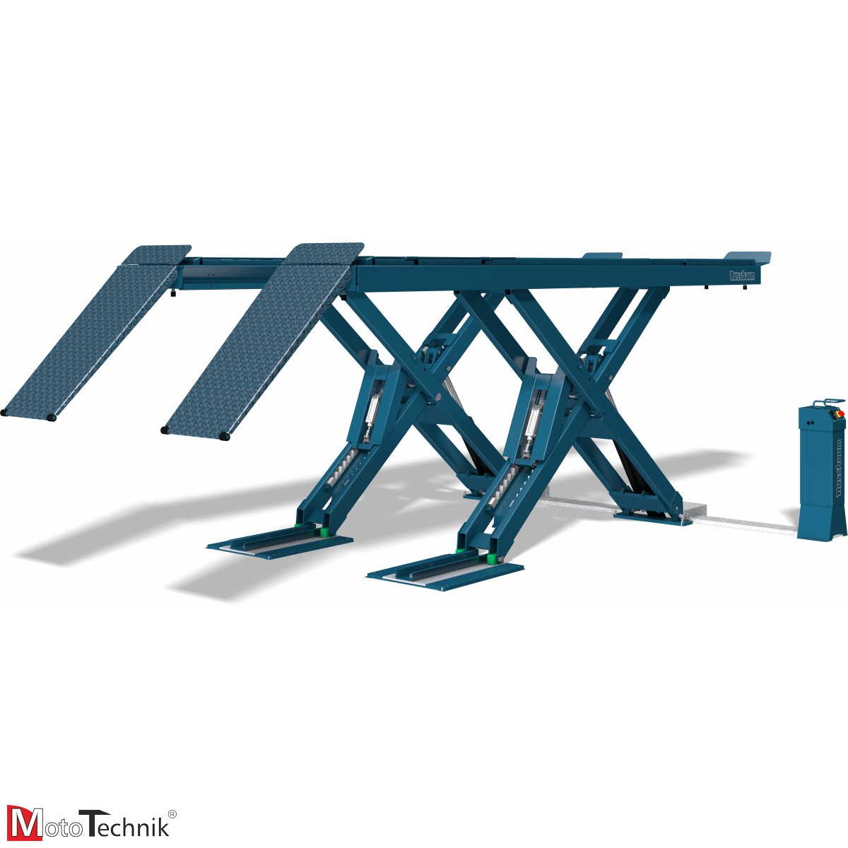 Podnośnik nożycowy diagnostyczny NUSSBAUM UNI Lift 3500 NT AMS AG na posadzce 4700 mm