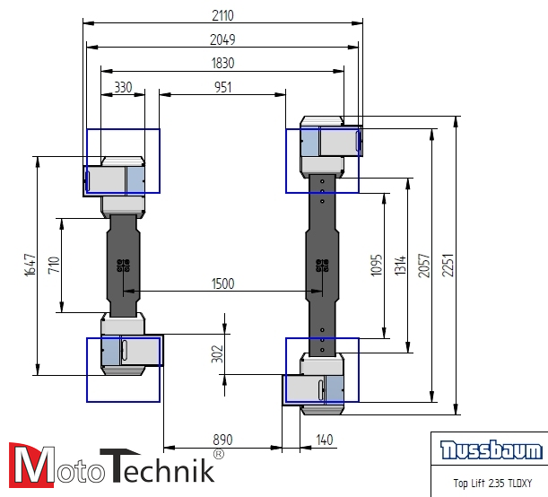 Podnośnik stemplowy NUSSBAUM Top Lift 2.35 TLD XY AG (komplet) - podprogowy