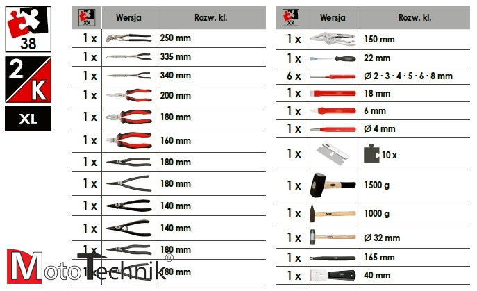 Zestaw szczypiec, młotków i przecinaków (XL) VIGOR V5638