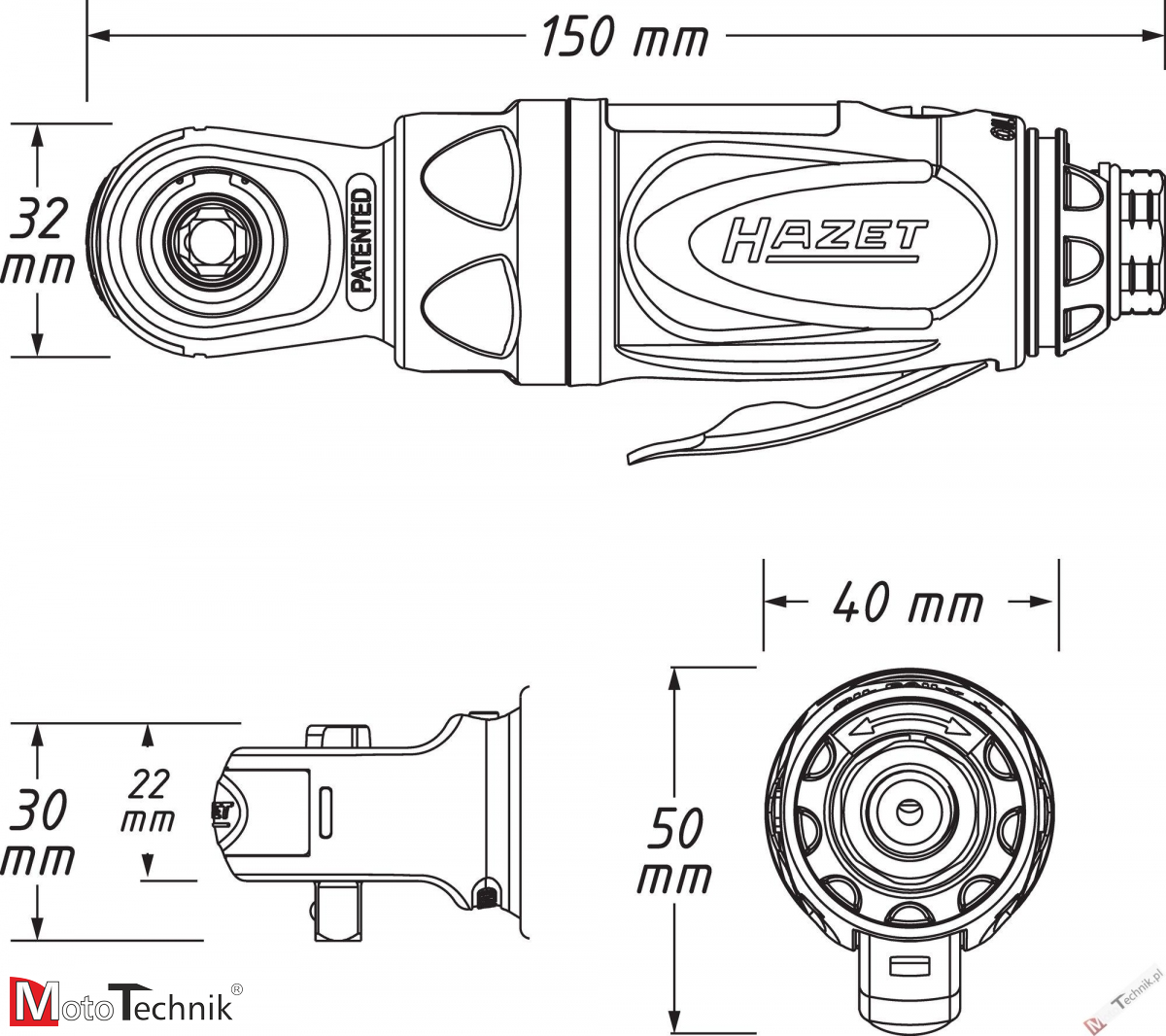 Miniwkrętarka grzechotkowa HAZET 9020P-2 (40 Nm)