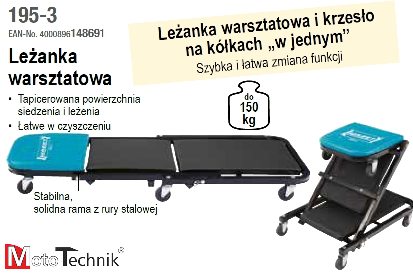 Leżanka warsztatowa / stołek na kółkach HAZET 195-3