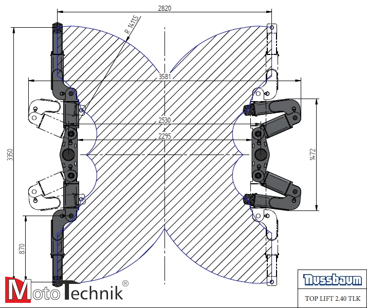 Podnośnik stemplowy NUSSBAUM Top Lift 2.40 TLK DG (komplet) - ramiona łamane