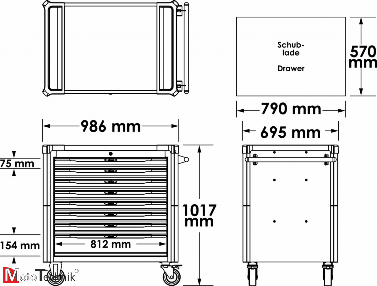 VIGOR seria XL - VIGOR V4481-XD - Wózek narzędziowy bez wyposażenia